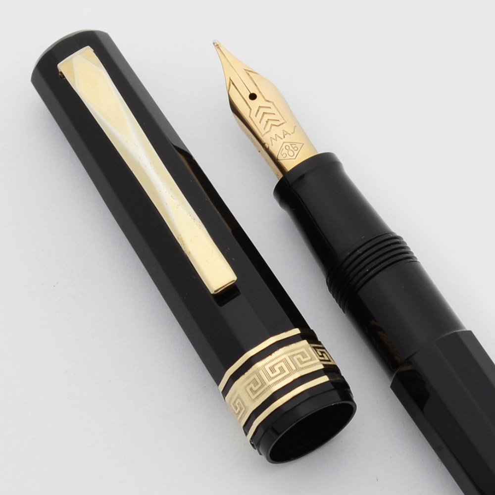 Omas 1930 Model Fountain Pen - Lady Size, Black, GP Trim, 14k